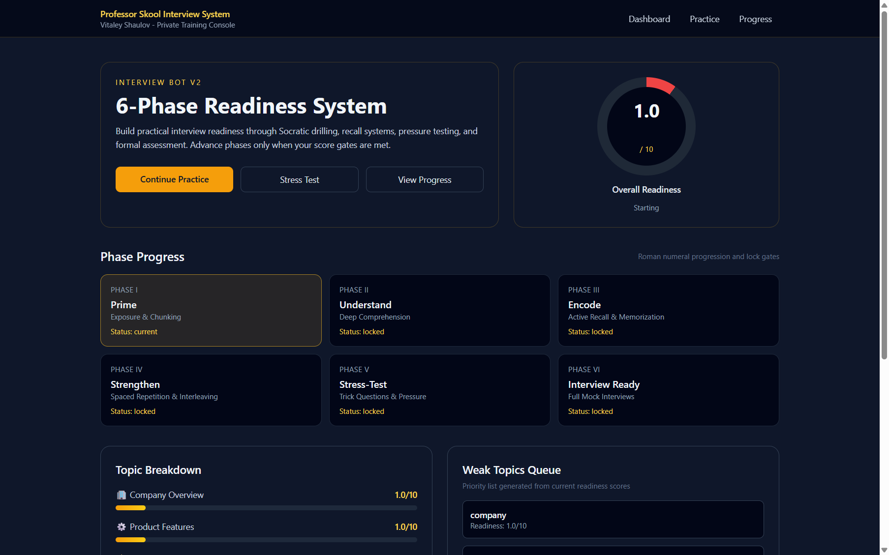 Interview Prep Bot — 6-phase learning system